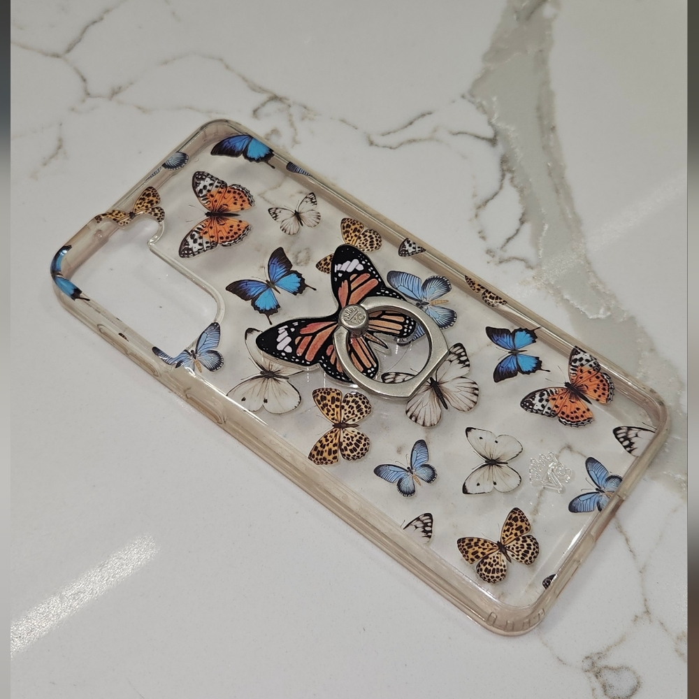 Butterfly Pattern Clear Phone Case W Matching Phone Grip Ring Samsung Galaxy 21+